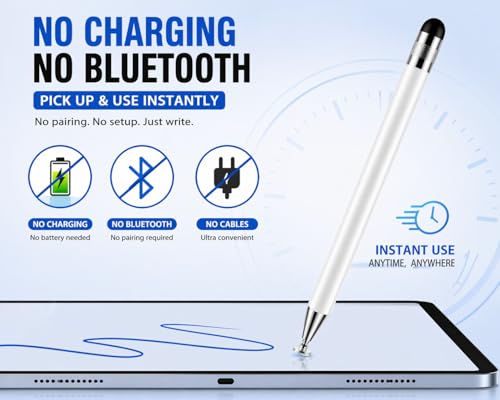 Image of Mizi 2-in-1 Stylus Pen for Touch Screens - High Precision Disc & Rubber Tip, Universal Stylus for iPhone, iPad, Android Tablets, Kindle, Chromebook, Switch - No Bluetooth, No Charging - White
