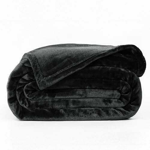 Image of ABRAZO AC Blanket | 300 GSM Lightweight Super Soft Cozy for Bed, Sofa, Couch, Travel & AC Room | Double Bed 220x240 cm | Solid Color | Breathable All-Season Comfort (Midnight Black)