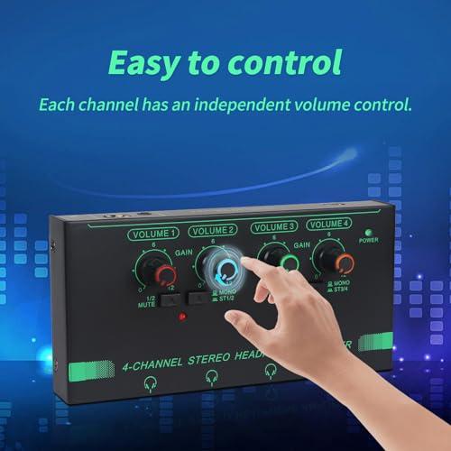 Horse Headphone Amp Amplifier, 4-Channel Metal Stereo Audio Amplifier, Mini Earphone Splitter, 1/4" 1/8" TRS/TS Audio Input and Output for Music Studio, DC 12V(Green&Black) by Horse - Used condition - Image 7