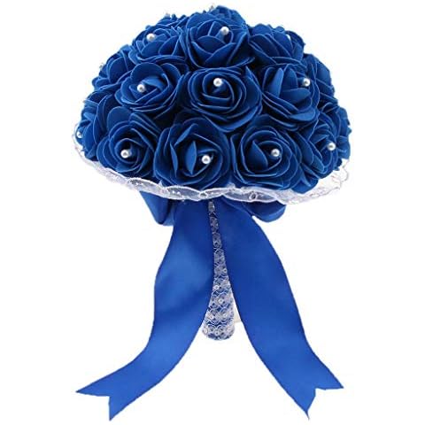 FRECI Artificial Flowers Bouquet Fake Flowers Bridal Wedding Bouquet for Home Garden Party Wedding Decoration - Royal Blue Cover