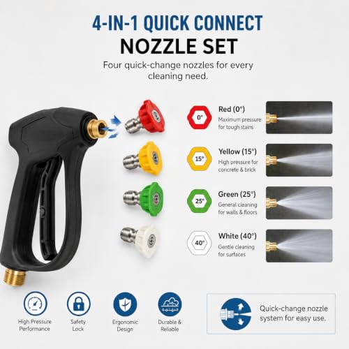 Image of Adjustable Pressure Washer with Pro Accessories 1 Litre Foam Cannon || 7 Quick Connect Nozzles || 2200W Power || 160 Bar Pressure || 12 L /min Flowrate