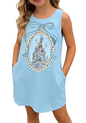 Magical Kingdom Dress for Kids Baby Girls- Magic Castle Princess Sundress Holiday Family Trip Tshirts (Blue 4T)