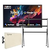 SYLVOX 75 Zoll Outdoor TV, 4K UHD QLED Google Outdoor Fernseher, 2000 Nits, Sprachassistent, Dolby Atmos, IP55 Wasserdicht TV für Garten, Terrasse, Pool &Gewerberäume(Pool Pro 2.0 QLED)
