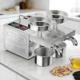 1600W Ölpresse Maschine, Automatischer kommerzieller Ölexpeller mit Doppelausgängen, Edelstahl, Intelligente Temperaturregelung für Zuhause oder Geschäft