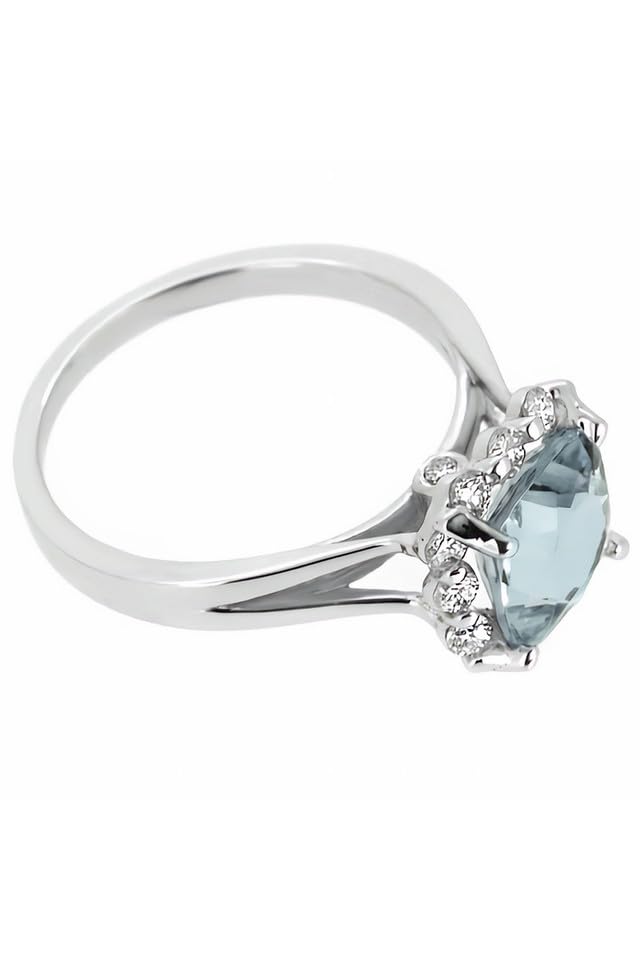 1.20 CT Princess Cut Created Blue Aquamarine and White Diamond Split Shank Wedding Bridal Ring Set with Band In 14K White Gold Plated 925 Sterling Silver Gift for Womens2