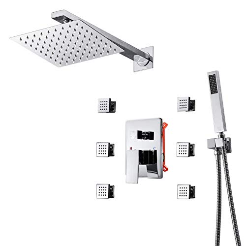 Pommeau de douche pluie 10 pouces mitigeur de douche chrome ensemble complet 3 fonctions - 2