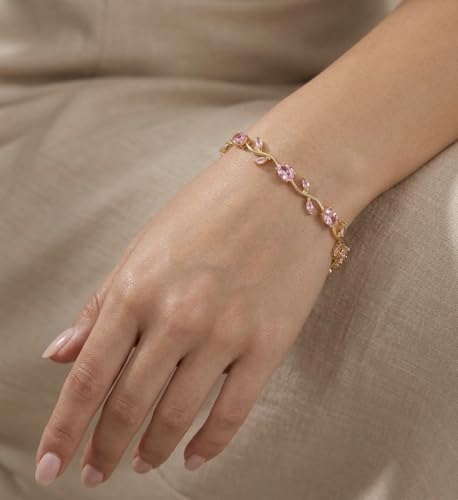 Image of Trendy Tulip Bracelet for Women | Gold Plated Pink Crystal Floral Bracelet | Elegant Minimalist Jewelry | Adjustable Chain Bracelet Gift for Girls Women | Stylish Party Daily Wear Accessory