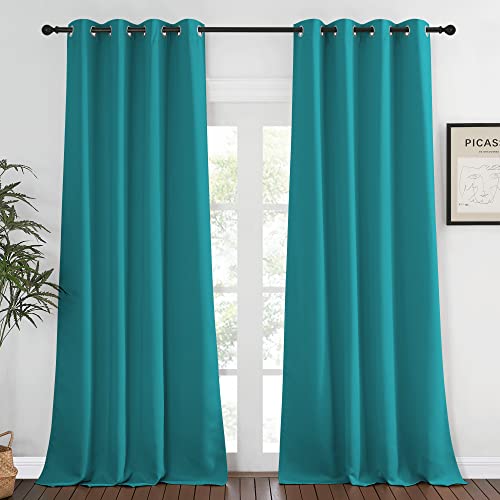 NICETOWN Peacock Teal Blackout Curtain 108 inch Length - Grommet Thermal Insulated Window Treatments Room Darkening Drape Sound Reducing for Living Room/Bedroom (W52 x L108, 1 Panel)