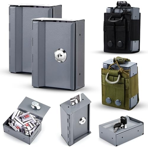 Zhengmy 2 Pcs Metal Box for friends with 2 Pcs Carrying Pouch Portable, Winner's Bank with Key for Casino, Small Lock Cash Box Pocket Sized for Money Safe Cash Wallet Stops Addictive