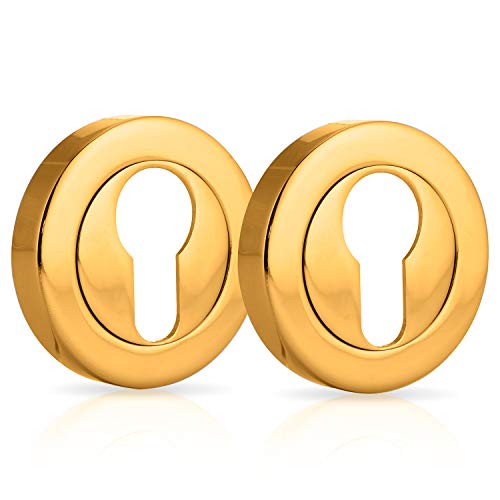 XFORT® 2 Pack Euro Escutcheons Polished Brass, Escutcheon Keyhole Cover, Euro Door Lock Cover for Security and Protection from Key Damage, Durable Escutcheon Plate with Concealed Screws.