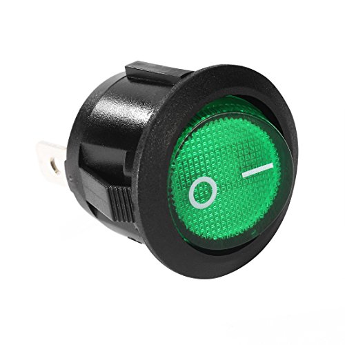 Uxcell Green Lamp Illuminated 3 Terminal Spst 2 Position I/O On/Off Button Toggle Round Rocker Switch Ac 250V/10A 125V/12A #TOP1
