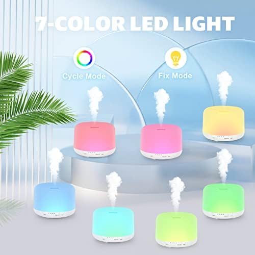 500ML Diffusore di Oli Essenziali con Telecomando, Senza BPA Ultrasuoni Umidificatore, Diffusore di Aromi con 7 Colori LED Luce Spegnimento Automatico - Bianco