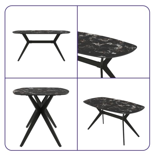 Image of Wakefit Baklava Dining Table - Portoro Black - 6 Seater I Marble Finish I Vitrified Tile Top I Portoro Black