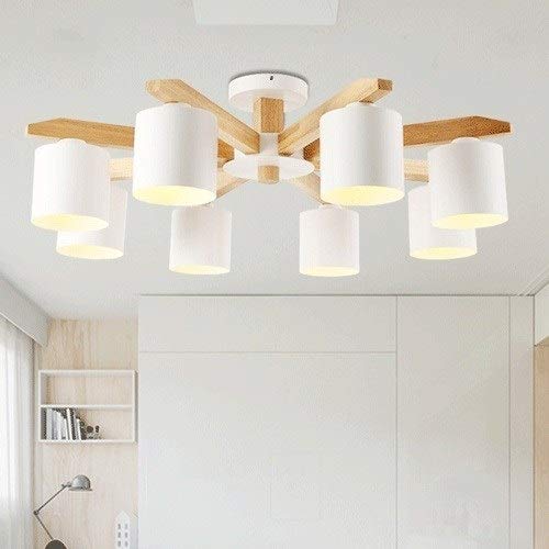 Lustre en bois massif 8 branches blanches style nordique épuré