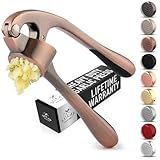 Zulay Kitchen Premium Garlic Press Set - Rust Proof & Dishwasher Safe Professional Garlic Mincer Tool - Easy-Squeeze, Easy-Clean with Soft, Ergonomic Handle - Silicone Garlic Peeler & Brush (Copper)
