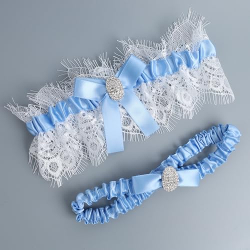 Image of White Lace Wedding Garters Bridal Garter Set for Women Bride Garters With something Blue