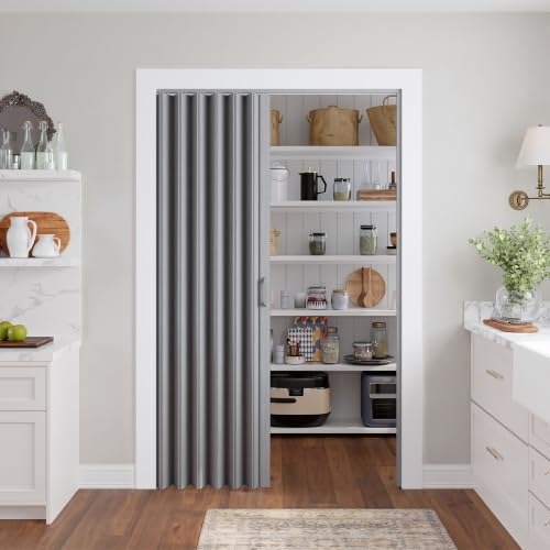 Image of SmartStandard 48 inch x 80 inch Accordion Doors Interior, Double Walled, Gray Oak