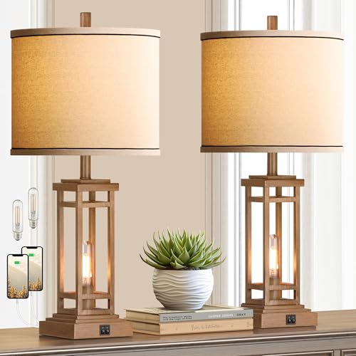 ROTTOGOON 27.5 Tall Farmhouse Table Lamps with USB C + USB A Char...