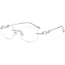Firmoo Blue Light Blocking Reading Glasses Rimless Metal Hollowed-Out Frame Large Size