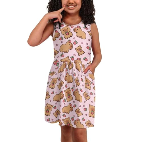 Girls Cute Summer Dresses 2-14Y Kids Mini Party Sun Dress Twirly Skater Dress Sleeveless Dress with Pockets4