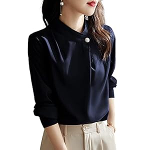 Sueeya Women’s Shirt, Blouse, Pearl, Standing Collar, Long Sleeve, Tuck, Intelligent, Gathering, Elegant, Slimming, Body Cover, Stylish, Elegant, For Dating, Business, Work, Top, Autumn, Winter