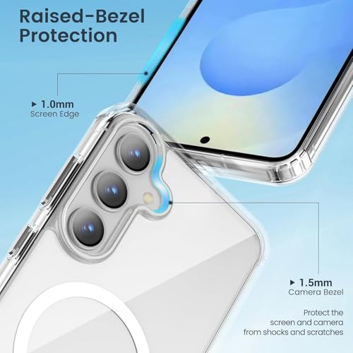 Image of Magnetic Silicone Case for Samsung Galaxy S25 5G Compatible with MagSafe, Shockproof Phone Bumper Cover, Anti-Scratch Clear Back (Clear)