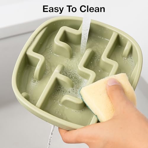Image of Slow Feeder Bowl | Square Maze Food Bowl for Dogs and Cats | Anti Choking Puzzle Bowl | Anti Slip Interactive Feeding Dish | Durable & Easy to Clean | Anti Bloat and Aids Digestion (Green)