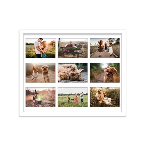 20x16 Inch 9 Opening Photo Collage Frame, Display Nine 6x4 Inch Photos, Multi Aperture Family Picture Frame, White