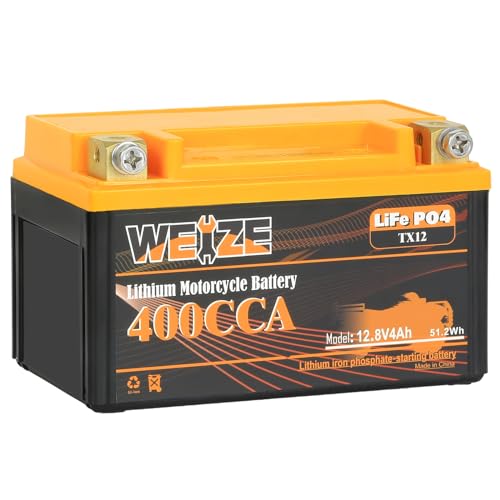 Weize Lithium YTX9, 400A LiFePO4 Motorcycle Battery YTX12, 12V 4AH YTX7 ATV, UTV, Tractor, Generator, Scooter, Personal Watercraft, Seadoo, Jet Ski, Snowmobile and 4 Wheeler Battery