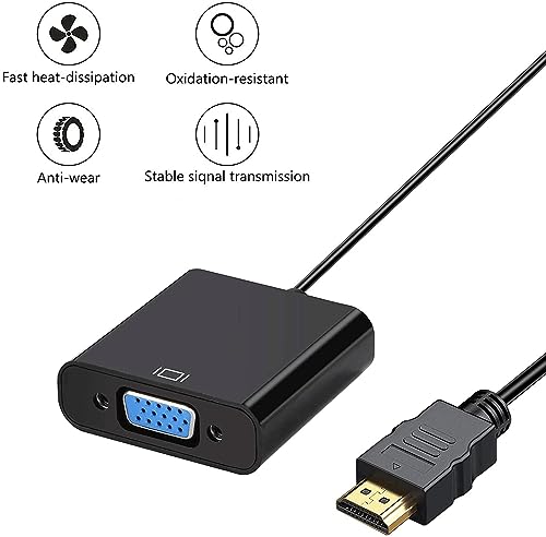 DigitConvert HDMI-auf-VGA-Adapter, vergoldeter HDMI-zu-VGA-Konverter (Stecker auf Buchse), kompatibel für Computer, Laptop, PC, Monitor, Projektor, HDTV, Chromebook, Raspberry Pi, Roku, Xbox und mehr