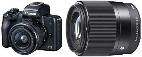 Image of Canon EOS M50 24.1MP Mirrorless Camera (Black) with EF-M 15-45 is STM Lens + Sigma 30mm f /1.4 DC DN Contemporary Lens