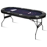 RayChee 8 Player Foldable Poker Table, Texas Holdem Table, Folding Leisure Game Table, Portable Casino Table for Game Room with Padded Rails and Cup Holders (Black, 71 inch) (G77122-BLK)