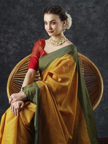 Image of AKHILAM Women's Aura Silk Solid Saree With Unstitched Blouse Piece(16AURA1601 PF Parent)