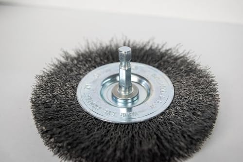 Image of Century Drill & Tool 76443 4 inch Durable Fine Crimped Radial Wire Brush, 1 /4 inch Drill Shank, 4,500 RPM - Ideal for Rust /Paint Removal, Deburring, & More