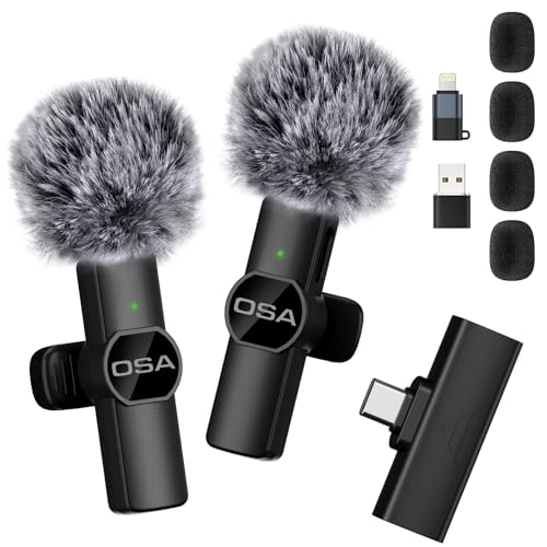 OSA USB-C Kabelloses Lavaliermikrofon für iPhone/Android/PC/Laptop, kabelloses Mikrofon für Live-Streaming, Vlog, TikTok, YouTube, Rauschunterdrückung, Plug-Play-Clip-on-Mikrofon, Schwarz