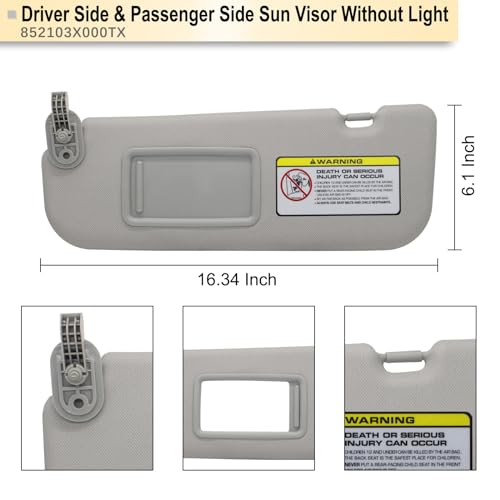 NHILES Left Driver & Right Passenger Side Sun Visor Replacement Compatible with Hyundai Elantra 2011 2012 2013 2014 2015 Replace# 852103X000TX Colour Gray - Thumbnail 4