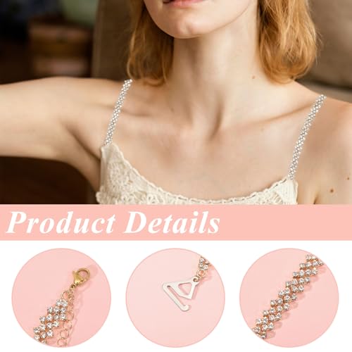 Image of FREEBLOSS 2 Pairs Rhinestone Shoulder Straps Adjustable Glittering Bra Straps Bridal Wedding Dress Bra Shoulder Chain for Women, Silver, Gold