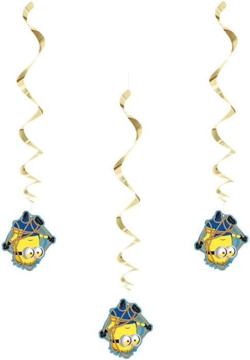 Despicable Me Birthday Party Supplies Bundle includes 1 Happy Birthday Banner, 1 Plastic Door Poster, 3 Hanging Swirl Decorations, 1 Dinosaur Sticker Sheet - Image 6