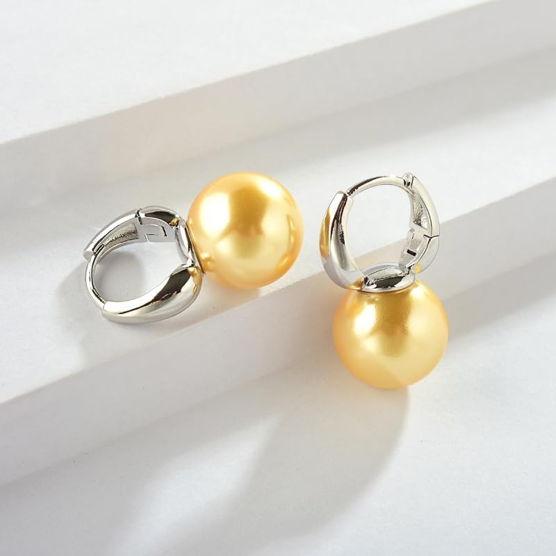 HUGE TOMATO Big Pearl Drop Earrings for Women, Statement Extra Large Pearl Earrings Dangle, Elegant Oversized Gold 925 Sterling Silver Hoop Dangling for Mom Teen Wedding Jewelry Gift,14mm - Image 5