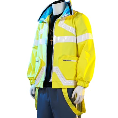 YZZAEEBO Unisex Men Fashion Punk Anime Yellow Jacket Cosplay Costume Zipper Motorcycle Coat Streetwear Halloween Outfits (3XL FullSet)