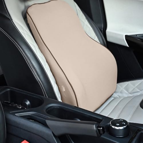 Image of Grin Health SitRight Pro Car Neck Rest Pillow & Lumbar Back Support Cushion Combo -Large Plus | Memory Foam Neck Support + Orthopedic Backrest for Driving Car Comfort Combo Pillow Cushion Set, Beige
