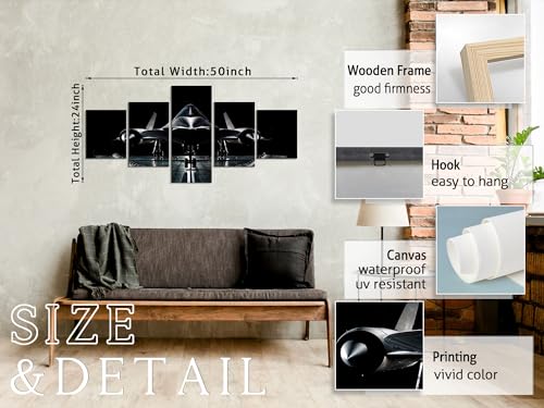 YOUHONG 5-Piece Air Decor Aviation Art SR-71 Blackbird Strategic Airplane Wall Art - Fighter Jet Posters for Room Decor (50''W x 24''H)