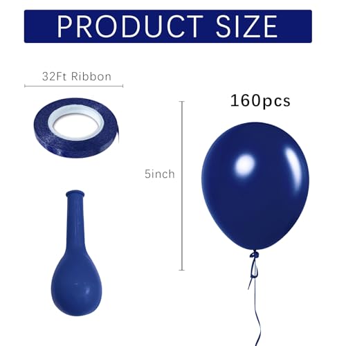 Image of Navy Blue Balloons Latex Party Dark Blue 160 Pack 5 inch Round Navy Balloons for Wedding Graduation Birthday Party Backdrop Decorations