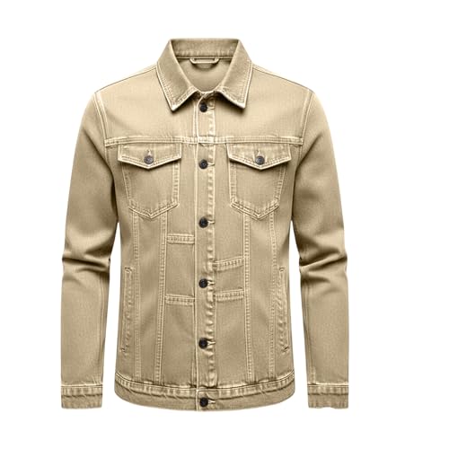 Chaqueta Jean Hombre Chaqueta Cheiser Cuello Atrapado Manga Larga Bolsillos Cargo Cómodo Durable Oversize Casual Ropa para Salidas Ciudad y Ocio, Kaki179, L