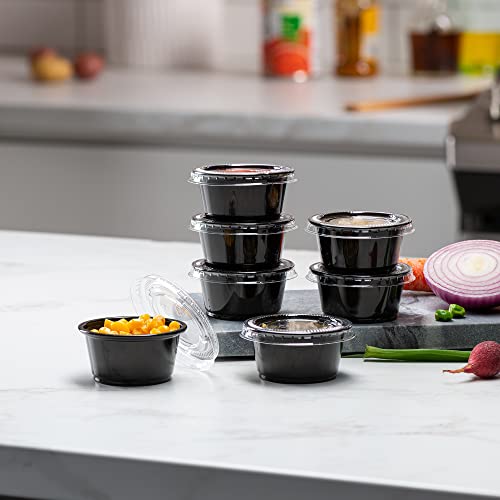 Image of 2 oz - Black Diposable Plastic Portion Cups With Lids, Small Mini 100 Sets