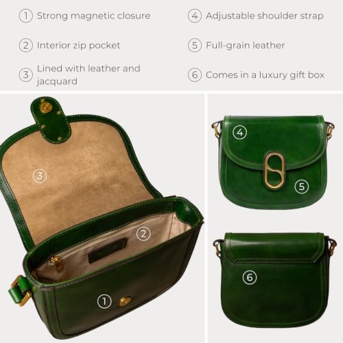 Image of Time Resistance Full-Grain Leather Crossbody Bag - Shoulder Bag with Magnetic Closure - Leather Messenger Bag for Women
