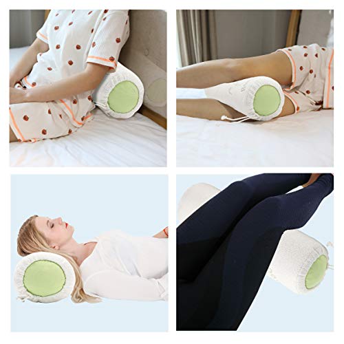 Kingnex Knee/Leg Roll Pillow for Therapeutic Support Back Pain Relief - Adjustable Length/Firmness - Shredded Latex Filling - Removable Bamboo Cover