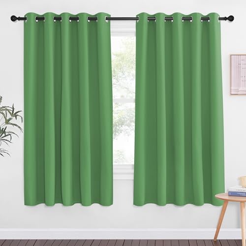 NICETOWN 66 Inch Long Blackout Curtains for Bedroom Living Room, Thermal Insulated Room Darkening Curtains, Light Blocking Blackout Drapes for Bedroom, 66" W x 66" L, 1 Panel, Froest Green