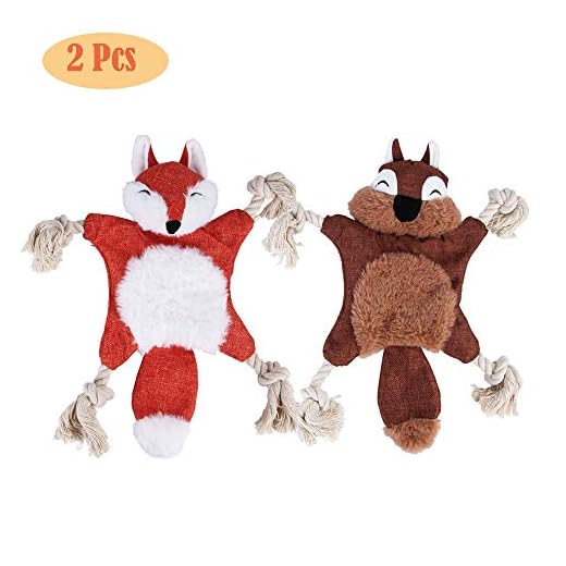 NOZOMI 2 Piezas de Juguetes para Perros Chirriantes, Juguete para Perros Arrugados Sin Relleno Juguetes de Masticación de Felpa Duraderos con Nudos de Cuerda de Algodón para Cachorros Perros Pequeños