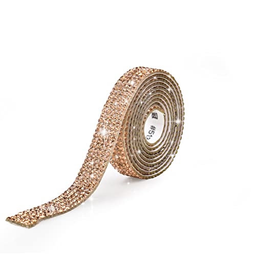 Noewmub Crystal Rhinestone Diamond Ribbon Strips, 2 Yards Rhinestone Stickers Self Adhesive Sparkling DIY Decoration Strips Roll DIY for Decoration, Gift, Phone, Wedding (1cm Gold)